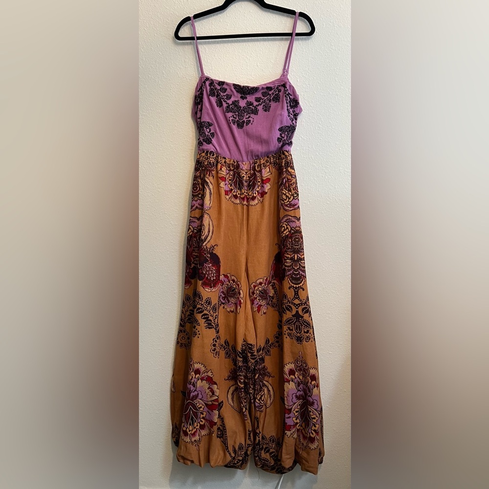 #624 Free People Indigo Sun Jumpsuit in Gold Combo size Large - Picture 5 of 9